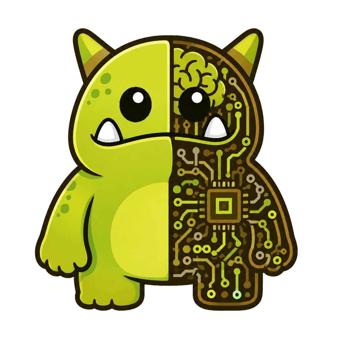 Orgy — the Orger mascot. Half organic creature, half circuit board.